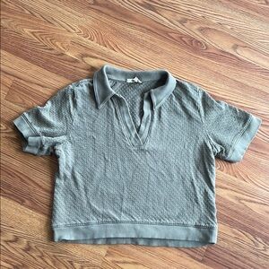 Women's Green Polo Top Madewell size, large cropped, sage, green, cotton